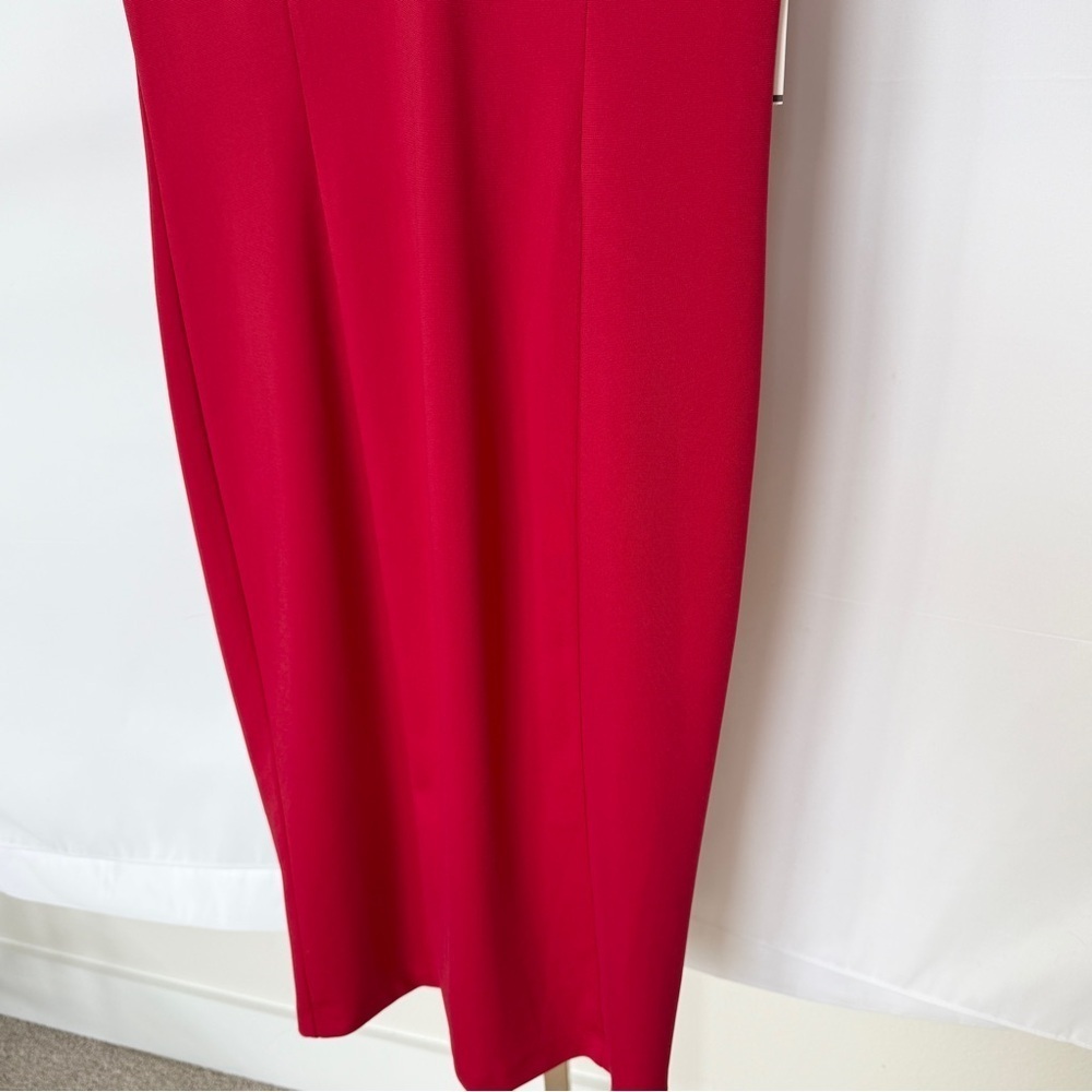 Nwt!! Neiman Marcus Women's Red V-Neck Cap Sleeve Midi Dress Size L Gold Zipper — image 6 of 8